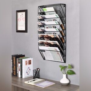 8 Section Metal Mesh Chicken Wire Hanging Wall Mounted File Magazine Organizer